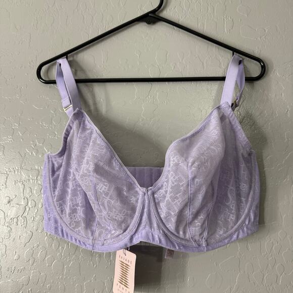 Savage X Fenty Women's Signature Script Unlined Lace Bra Lavender Size 38H - Picture 1 of 4